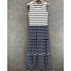 Lands' End Dress Women S Small Blue Striped Maxi Long Sleeveless Cotton Casual
